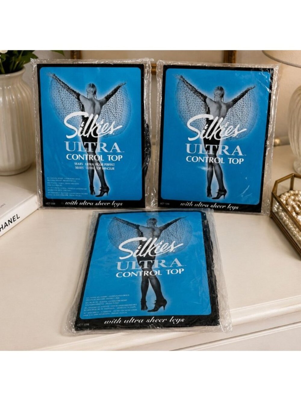 Silkies Ultra Control Top Pantyhose Womens Large Taupe 3 Pack Lot 030305